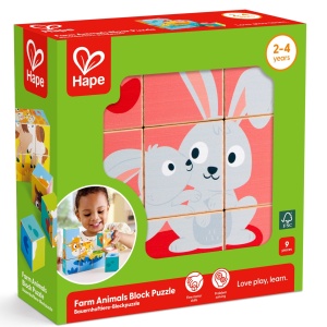 Puzzle din lemn cuburi – Animale de ferma 3 x 3