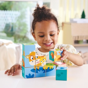 Puzzle din lemn cuburi – Animale de ferma 3 x 3 - Img 4