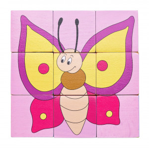 Puzzle din lemn cuburi - Animale colorate - Img 6