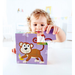 Puzzle din lemn cuburi - Animale din Jungla 3 x 3 - Img 4