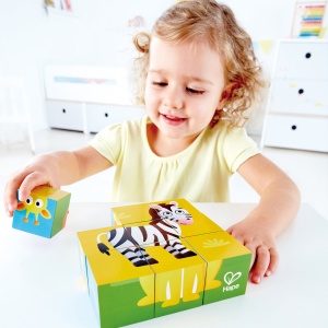 Puzzle din lemn cuburi - Animale din Jungla 3 x 3 - Img 8