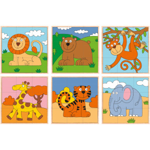 Puzzle din lemn cuburi - Animale exotice 3 x 3 - Img 2