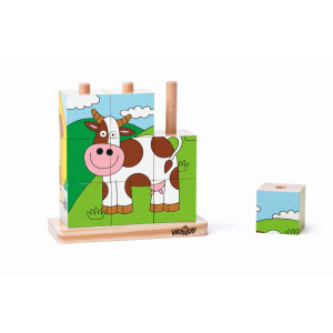 Puzzle din lemn cuburi - Imagini de stivuit 3 x 3 - Img 3