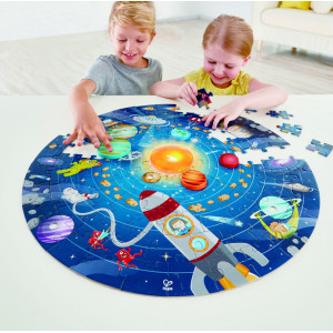 Puzzle Sistemul Solar pentru copii, cu led si planete din lemn (102 piese) - Img 2