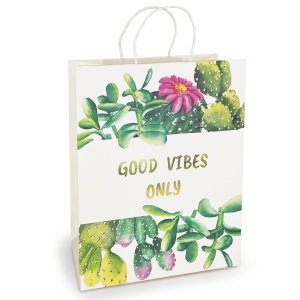 Sacosa Good Vibes Only, din hartie cu maner de hartie rasucit, 25.4 x 30.5 x 12.7 cm (20 buc/display)