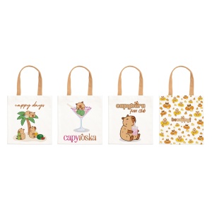 Sacosa textila canvas BeCappy Capibara – cu imprimeu pe ambele fete, 4 modele asortate (12 buc/display) - Img 3