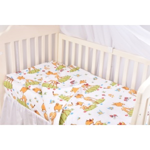 Set complet 7 piese lenjerie si aparatori patut 120x60 cm bumbac 100% model Caprioare - Img 2