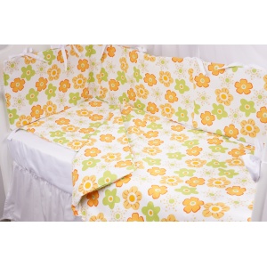 Set complet 7 piese lenjerie si aparatori patut 120x60 cm bumbac 100% model floricele - Img 1