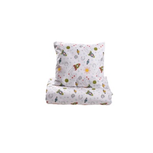 Set complet lenjerie 5 piese pentru patut incastrabil model rachete - Copie - Img 1