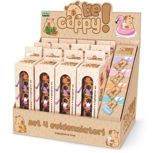 Set de 4 mini markere de evidentiere BeCappy Capibara – in 4 culori pastelate (12 set/display)