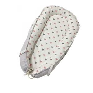 Baby Nest Deluxe 0-3 Ani: Gri cu Inimioare, Bumbac 100% - Confort Extensibil - Img 1