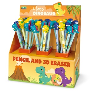 Creion grafic I Love Dinosaur cu figurina 3D dinozaur, 3 modele asortate (36 buc/display)