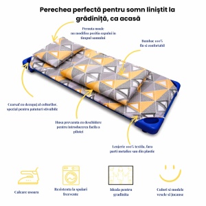 Lenjerie 3 piese patut stivuibil, bumbac 100%, model Forme geometrice - Img 4