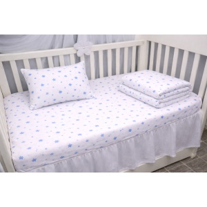 Lenjerie 6 piese, model Stelute bleu, patut 120x60 cm - Img 2