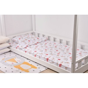 Lenjerie pat 90x200 cm, 3 piese model flori de bumbac - Img 2