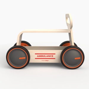 Masinuta ride-on, premergator si carucior de jucarii MamaToyz DriveMe Wood, Ambulanta - Jucarie din lemn 3 in 1 - Img 2