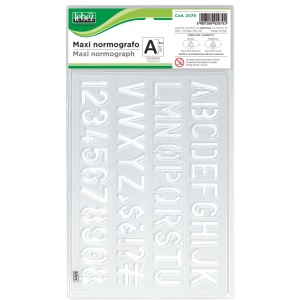 Maxi normograf din plastic transparent – sablon cu litere si cifre, caractere 2 cm, in punga agatatoare (24 buc/display)