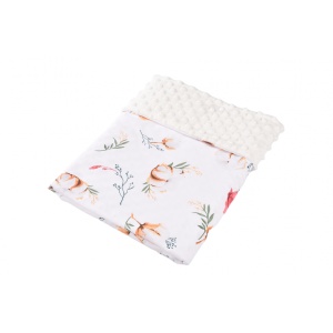 Paturica model flori de bumbac si plus minky crem 80x80 cm - Img 1