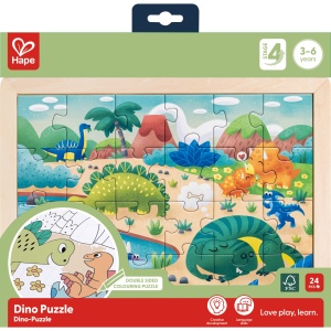 Puzzle din lemn 2 in 1 - Dinozauri (26 piese), cu fata dubla si activitate colorare - Img 7