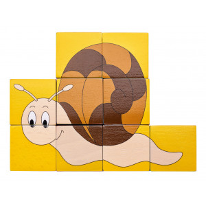 Puzzle din lemn cuburi - Animale colorate - Img 3