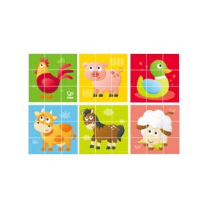 Puzzle din lemn cuburi - Animale de la ferma 3 x 3 - Img 3