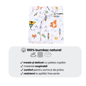 Set complet 7 piese lenjerie si aparatori patut 120x60 cm, bumbac 100%, model Animalute - Img 4