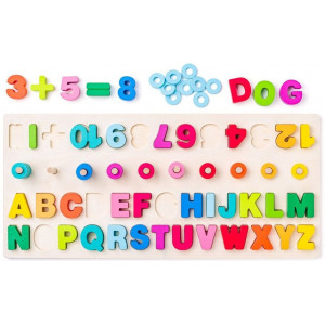 Jucarie din lemn - Tabla didactica cu cifre si litere - Img 2