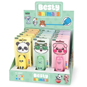 Marker evidențiator pastel Besty Animals, 6 culori (18 buc/display)
