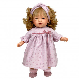 Papusa Artizanala Nines d"Onil cu miros de vanilie - Celia blonda cu rochita roz (45 cm) - Img 1