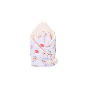 Paturica de infasat Flori de bumbac si plus minky crem, 80x80 cm
