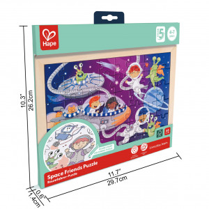 Puzzle din lemn 2 in 1 - Prietenii din Spatiu (50 piese), cu fata dubla si activitate colorare - Img 6
