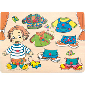 Puzzle din lemn cu butoni - Imbraca-l pe Sebastian - Img 2