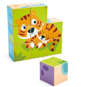 Puzzle din lemn cuburi – Animale salbatice 3 x 3 - Img 2