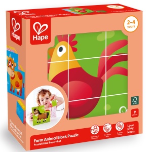 Puzzle din lemn cuburi - Animale de la ferma 3 x 3 - Img 4