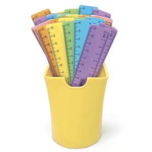Rigla din plastic 15 cm culori pastel – 36 buc/display cilindric