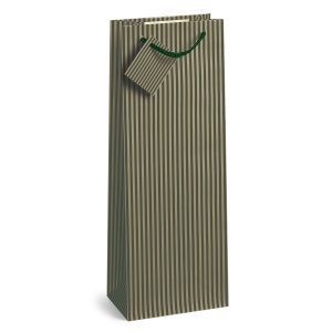 Sacosa sticla de vin Kraft cu dungi cu maner din snur, 13 x 36 x 10 cm (20 buc/display) - Img 3