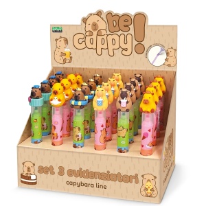 Set 3 mini evidentiatori BeCappy Capibara – in 3 culori pastelate, 2 combinatii culori (24 set/display)