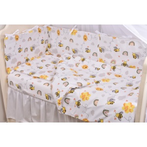 Set complet 7 piese Lenjerie si aparatori patut 120x60 cm bumbac 100% model Albinute - Img 1