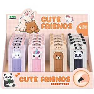 Corector cu banda Cute Friends, 4 modele (1 buc/blister, 16 buc/display)