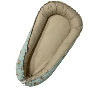 Deluxe Baby Nest 0-3 Ani: Reversibil Crem & Ursuleți pe Verde Pal, Bumbac 100% - Img 3