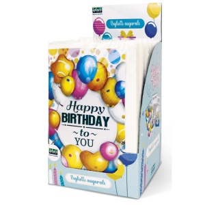 Felicitare 3D Zi de nastere, cu modele asortate, cu detalii in relief, aurii si sclipici pe exteriorul felicitarii - 11.5 x 19 cm (32 buc/display)