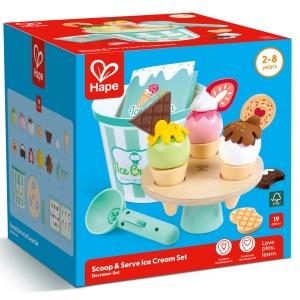 Jucarie din lemn - Set de inghetata pentru scoatere si servire (19 piese) - Img 7