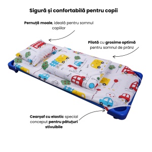 Lenjerie patut gradinita 5 piese model Masinute colorate - Img 2