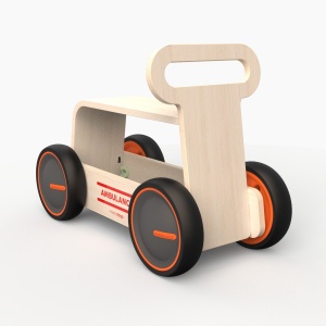 Masinuta ride-on, premergator si carucior de jucarii MamaToyz DriveMe Wood, Ambulanta - Jucarie din lemn 3 in 1 - Img 3