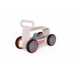 Masinuta ride-on, premergator si carucior de jucarii MamaToyz DriveMe Wood, Ambulanta - Jucarie din lemn 3 in 1 - Img 9