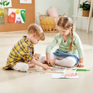 Puzzle din lemn 2 in 1 - Dinozauri (26 piese), cu fata dubla si activitate colorare - Img 4