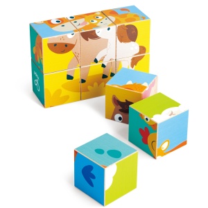Puzzle din lemn cuburi – Animale de ferma 3 x 3 - Img 5