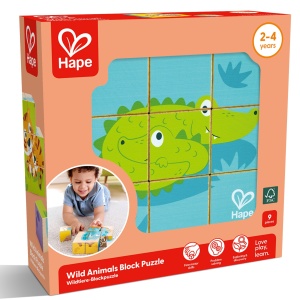 Puzzle din lemn cuburi – Animale salbatice 3 x 3