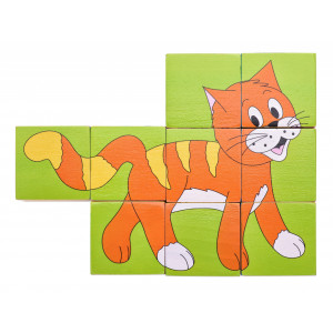 Puzzle din lemn cuburi - Animale colorate - Img 4