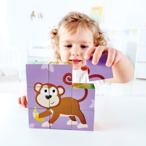 Puzzle din lemn cuburi - Animale din Jungla 3 x 3 - Img 9